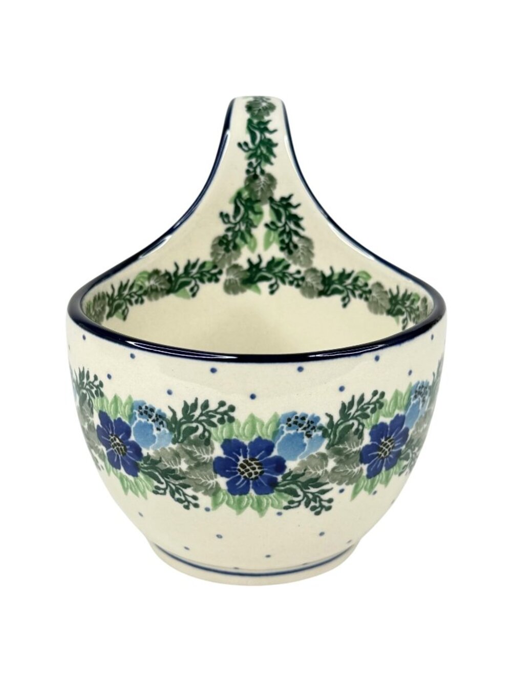 Boleslawiec Ceramika Art Polish Pottery Bowl With Loop Handle Blue Floral Soup - Picture 7 of 10